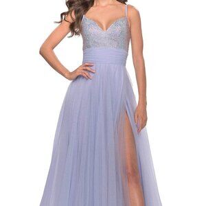 NWT La Femme 31433SC Hot Stone Tulle Prom Dresses Light Periwinkle Size 10